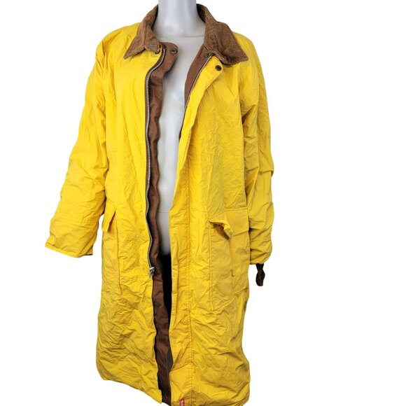 Marlboro Vintage 90s Reversible Duster / Rain Coat Medium Men Women Yellow Brown - Picture 1 of 15